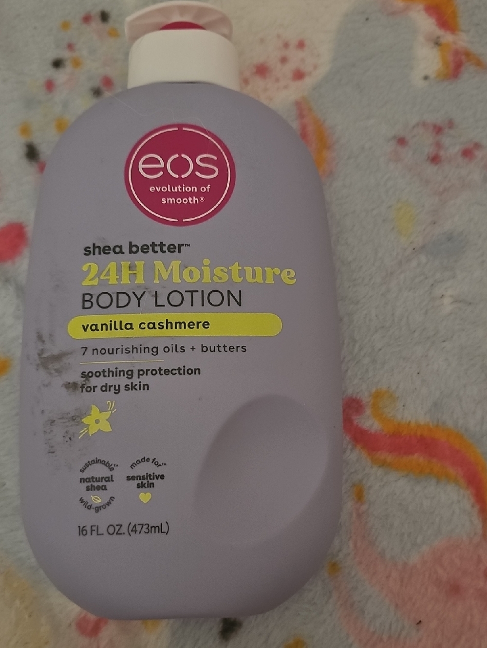 eos Lavender Body Lotion Bottle with Yellow Label Accents